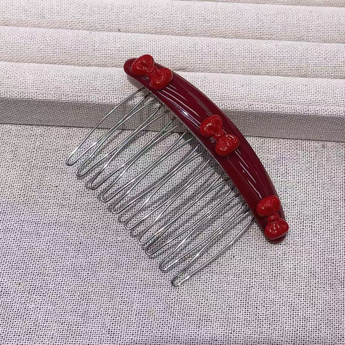 红色醋酸蝴蝶结插梳