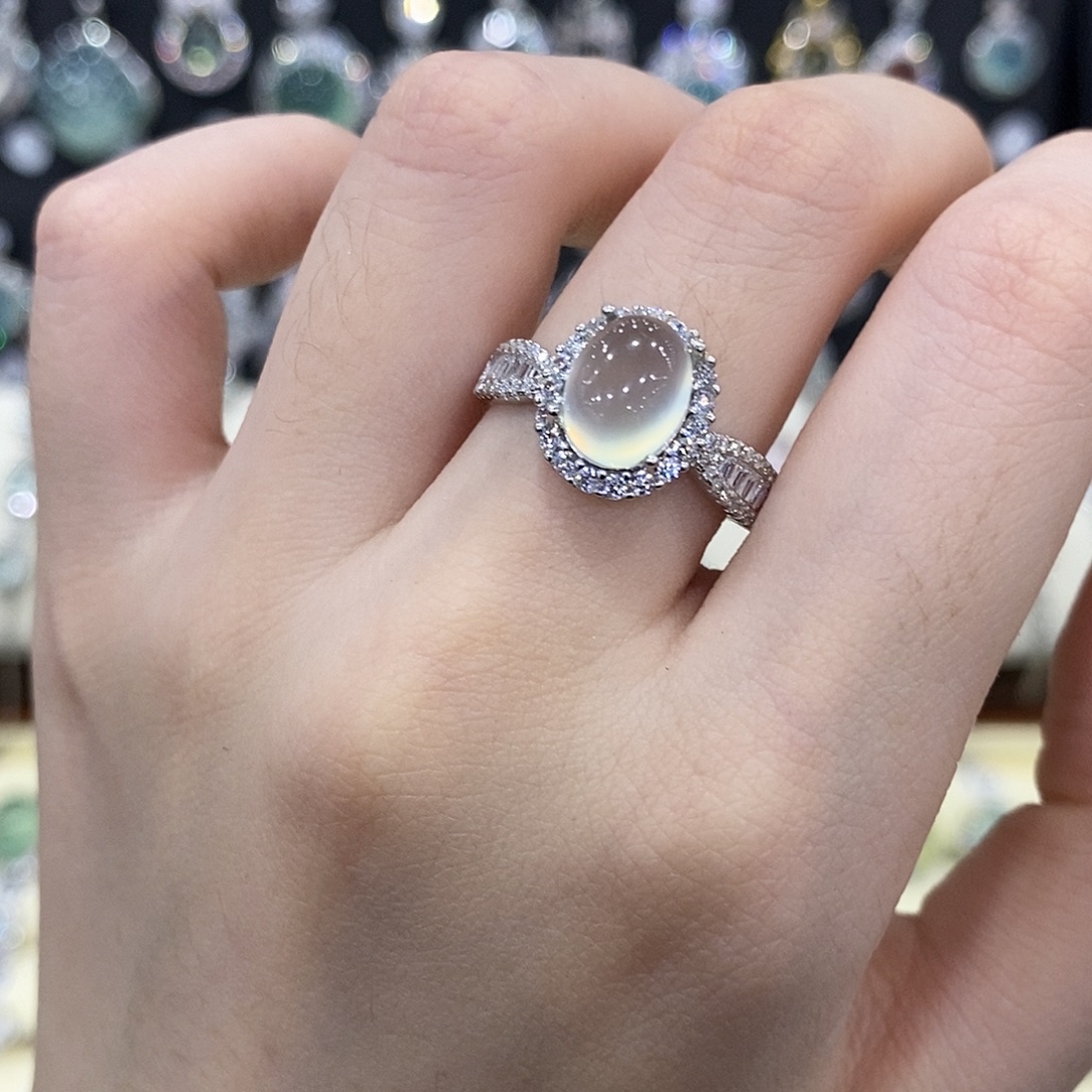 蛇纹石玉银S925镶嵌戒指