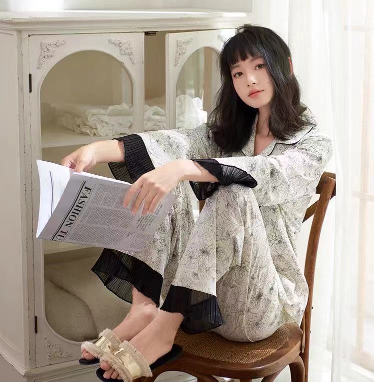 主播身上睡衣女秋冬新款灰色套头字母长袖长裤家居服-B526-B527