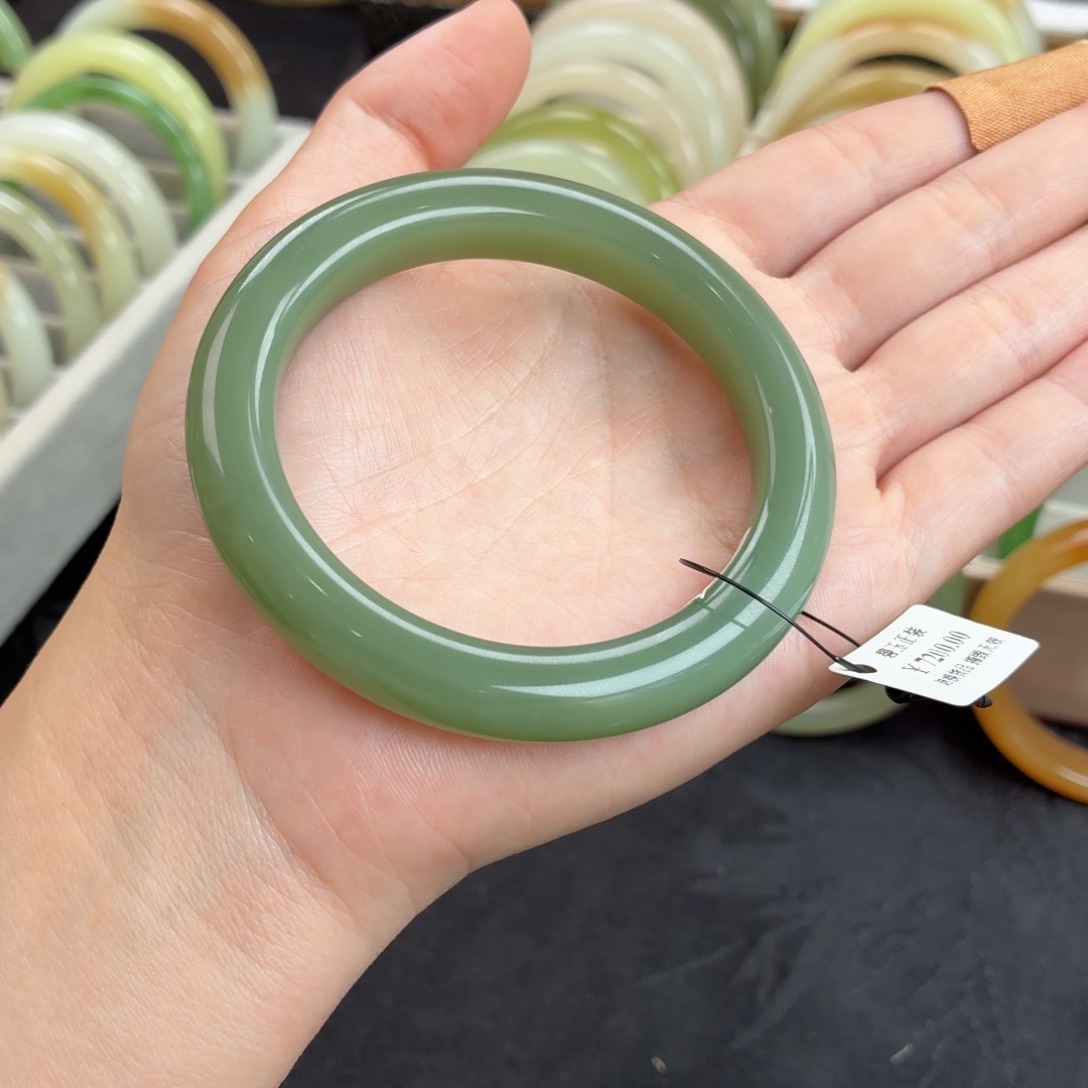 和田玉未镶嵌手镯-13号碧玉B面-夹层猫眼捡漏