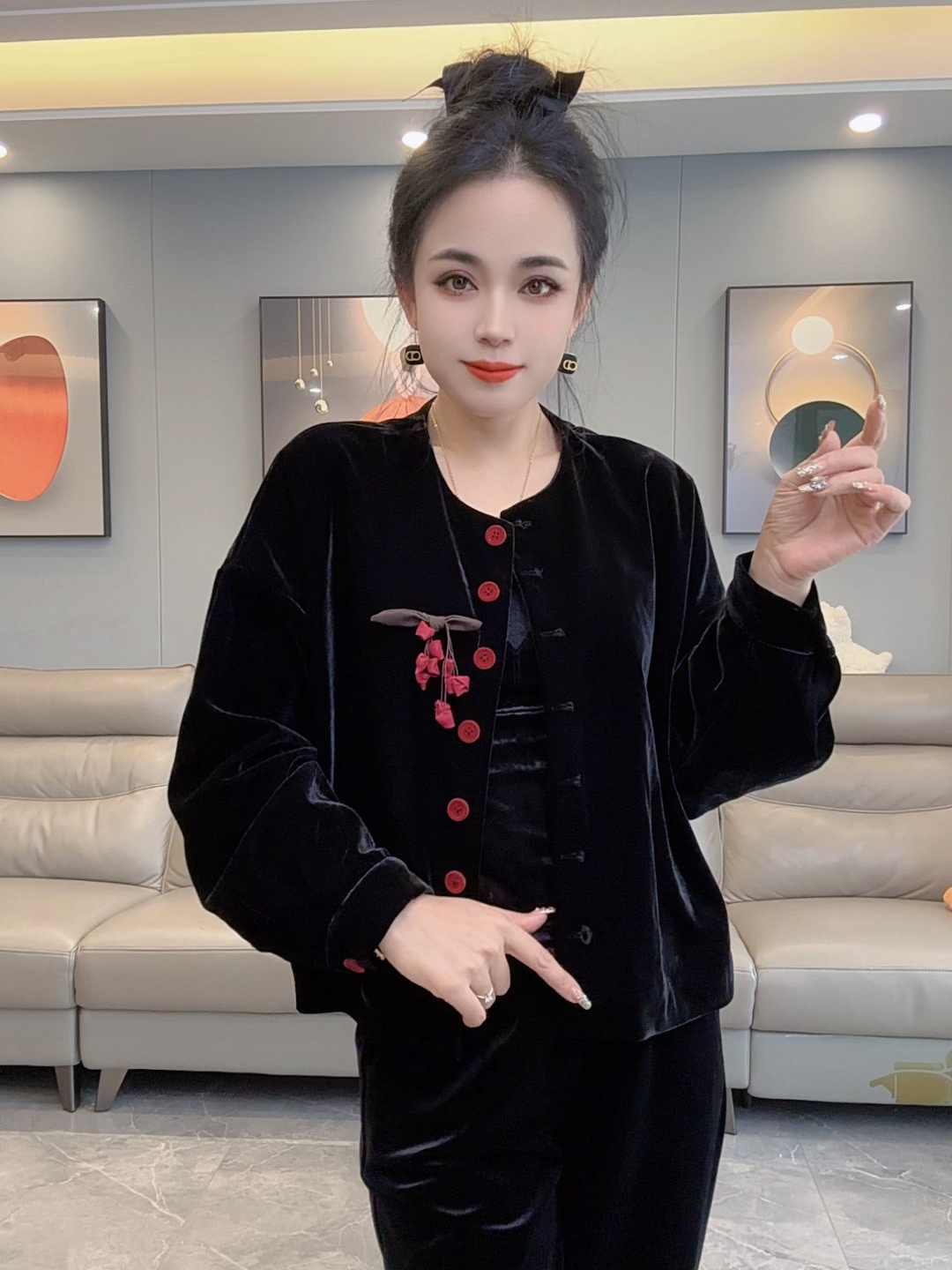 中国风上衣女长袖短款纽扣宽松型对襟女短外套时尚外套3366