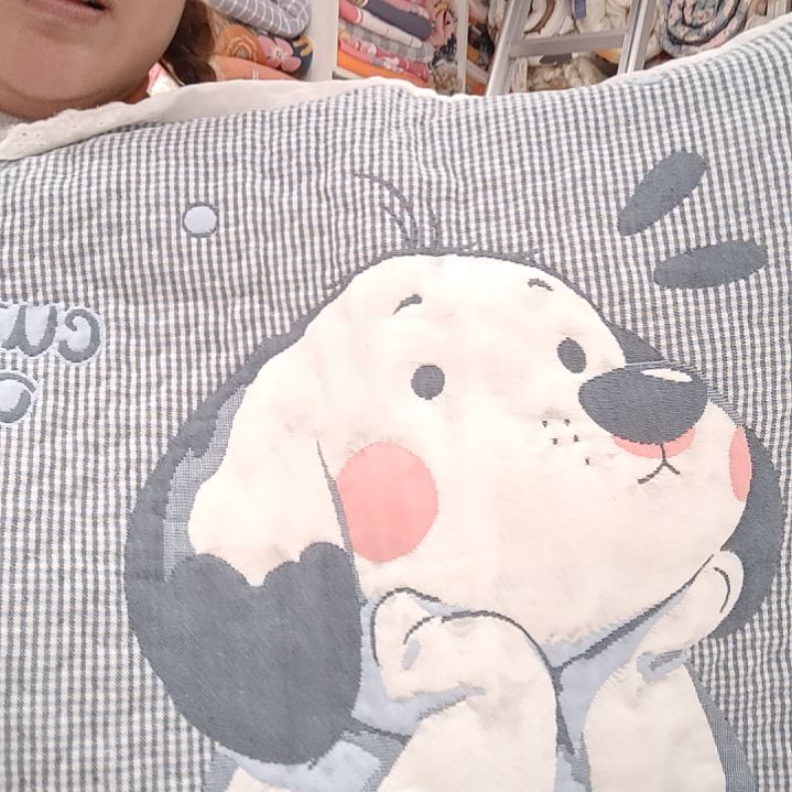 棉纱布浅蓝底小狗枕巾