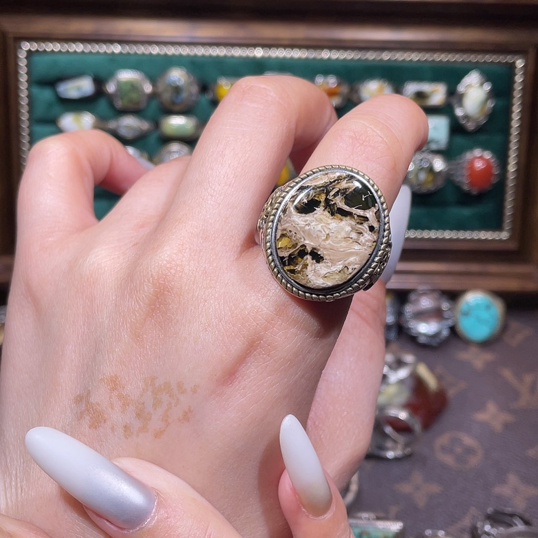 琥珀银S925镶嵌戒指戒指