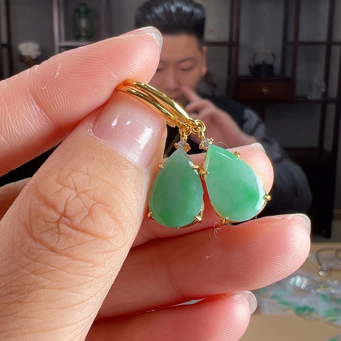 翡翠银S925镶嵌耳饰耳环32