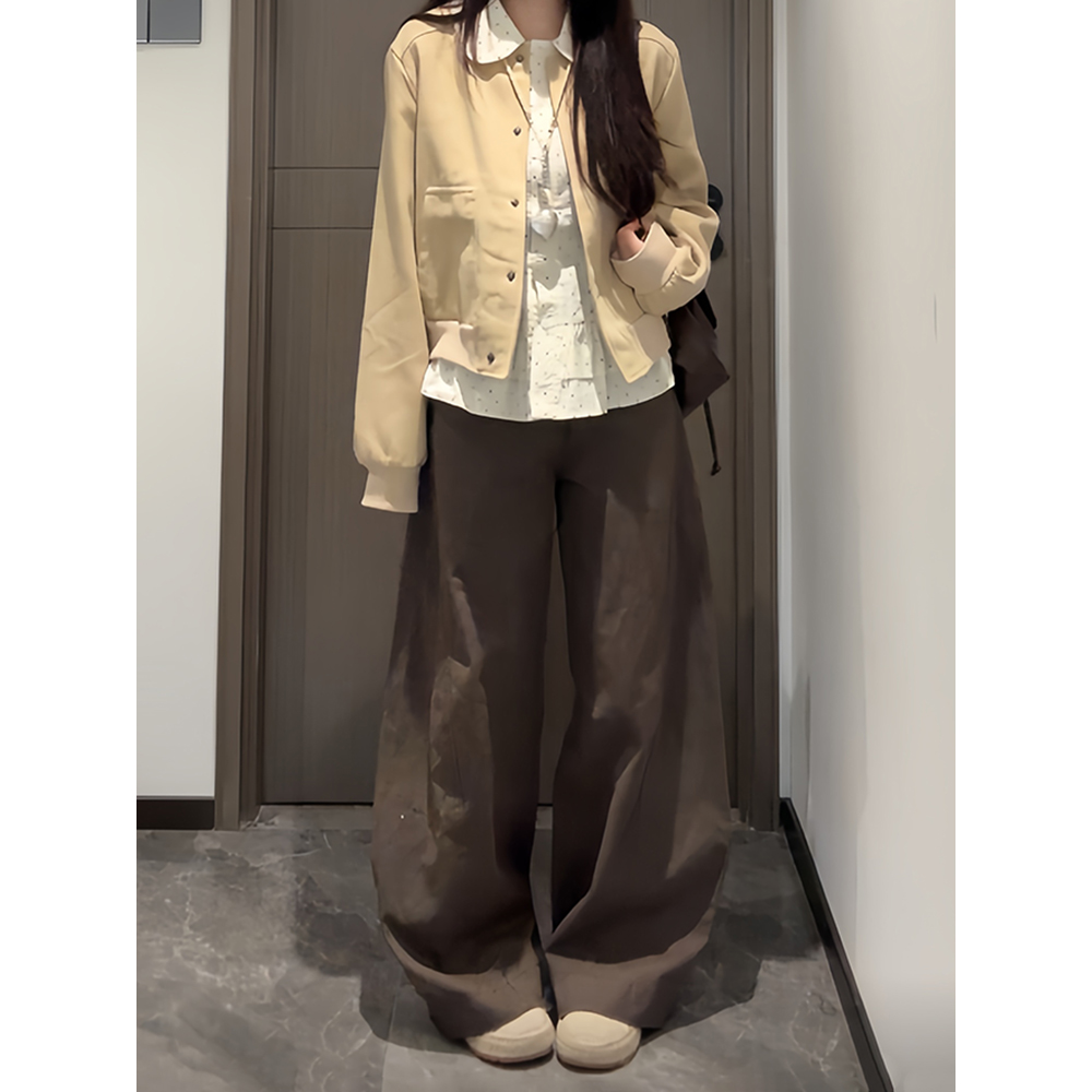 美式复古弧线弯刀牛仔裤女秋季新款重工水洗宽松阔腿镰刀拖地裤子