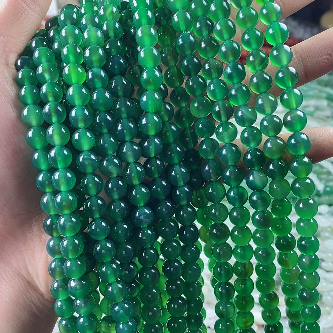 玛瑙/玉髓珠宝半成品合金一条8mm绿玛瑙圆珠A级