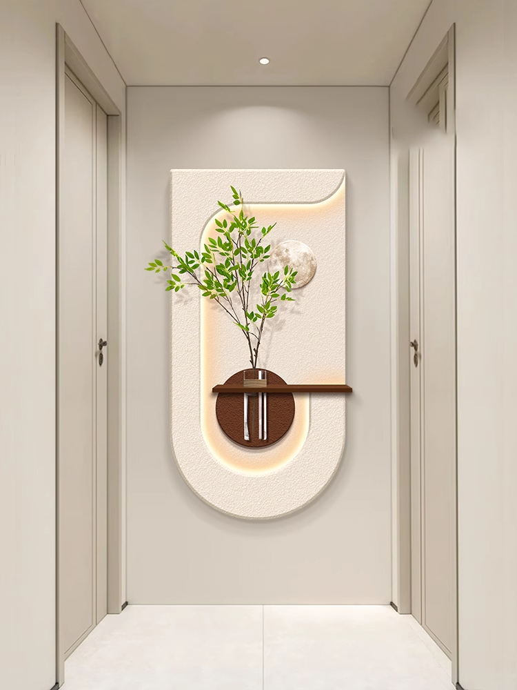 玄关装饰画水培绿植奶油风客厅立体挂画2024新款可养花砂岩壁灯画