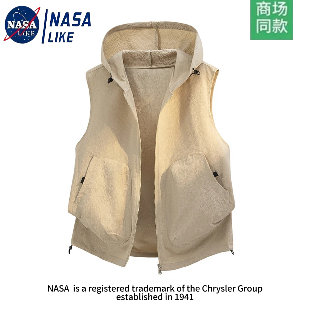 NASA联名美式连帽马甲男士夏季凉感宽松潮流透气外穿无袖休闲上衣