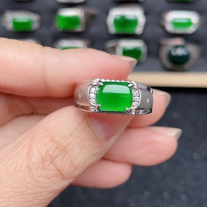 翡翠戒指银S925镶嵌包邮没运费险编号2650