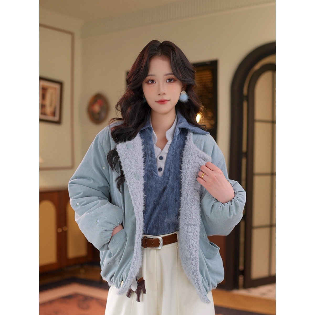 DaYuanSAD芷莹双面穿保暖外套女冬季加绒上衣加厚棉服#W15190