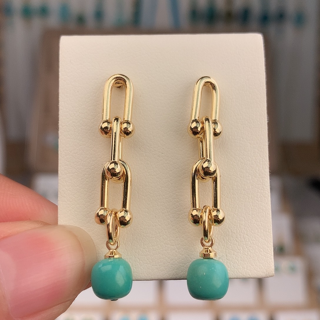 绿松石银S925镶嵌耳饰