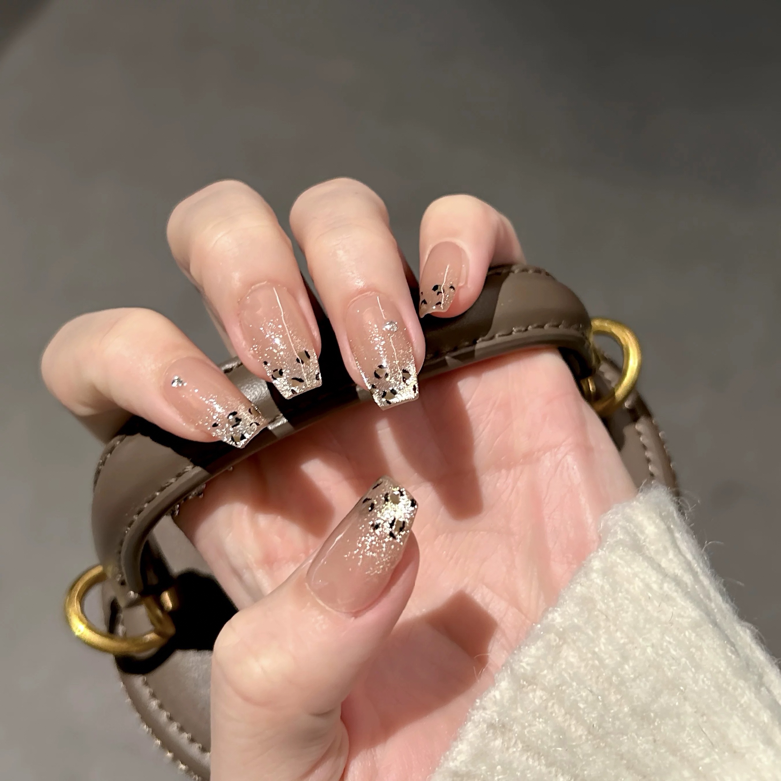 【香槟金色豹纹】手绘豹纹猫眼手工穿戴甲温柔气质显白短款美甲贴