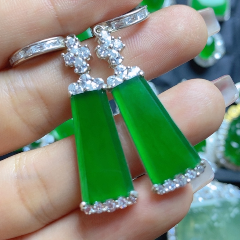 【闪购商品】翡翠挂件银S925镶嵌无事牌耳坠