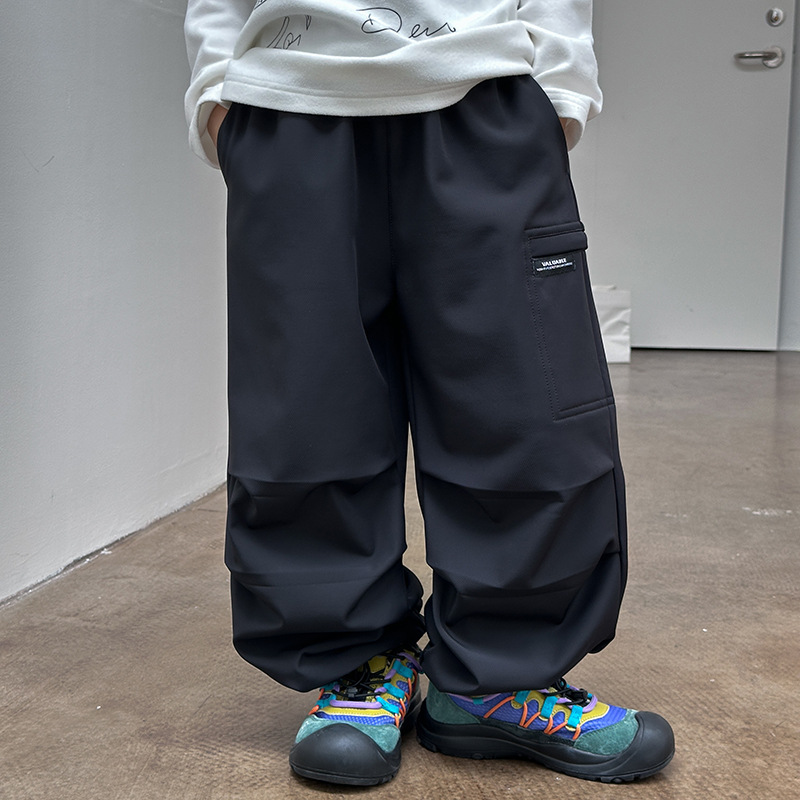 【加绒工装裤】儿童冬加厚加绒可收口两穿长裤子字母褶皱工装裤H157