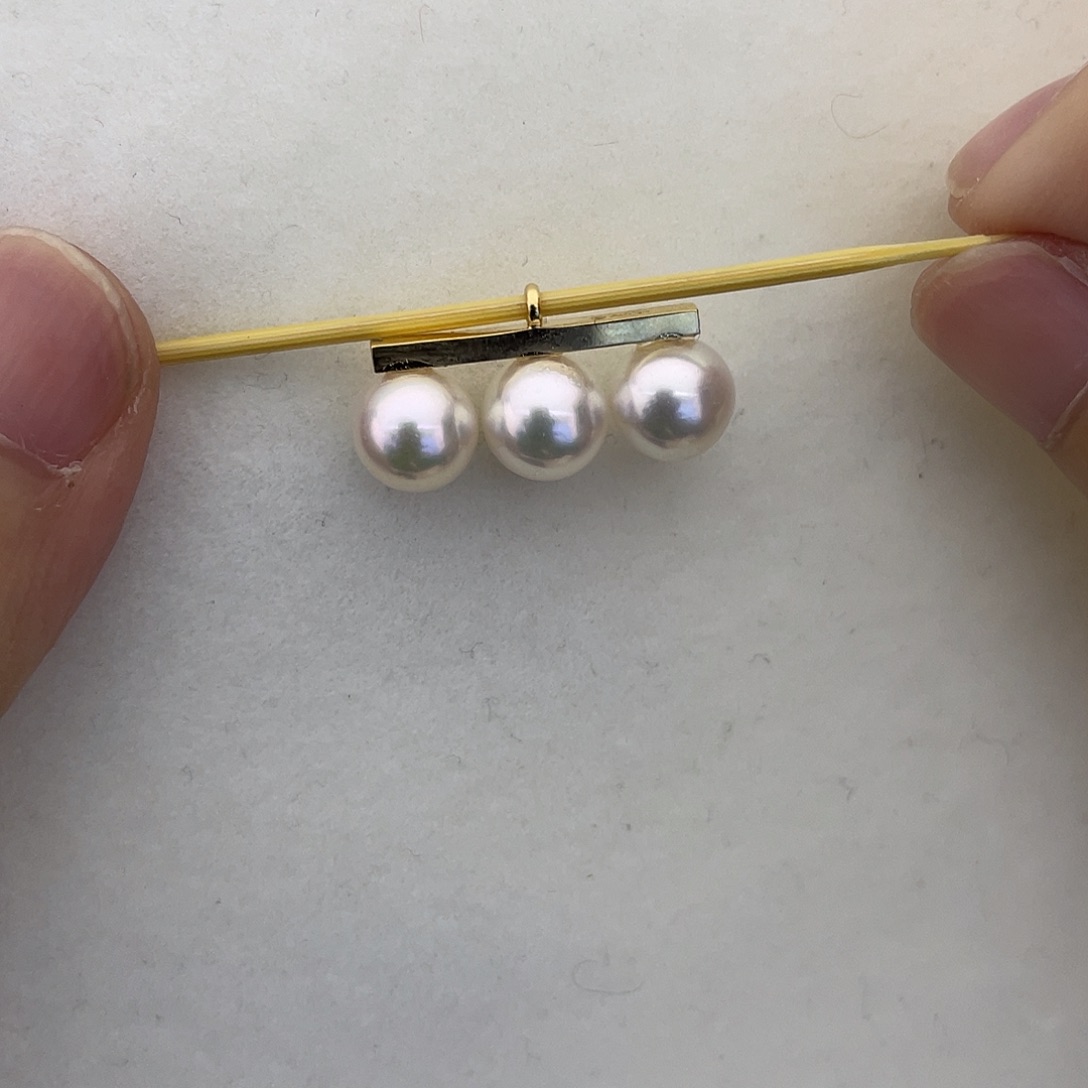 海水珍珠吊坠(不含链)18K金镶嵌7.5-8平衡木吊坠