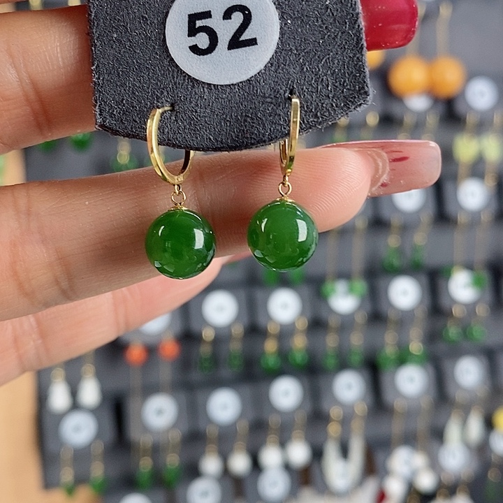 和田玉耳饰18K金镶嵌