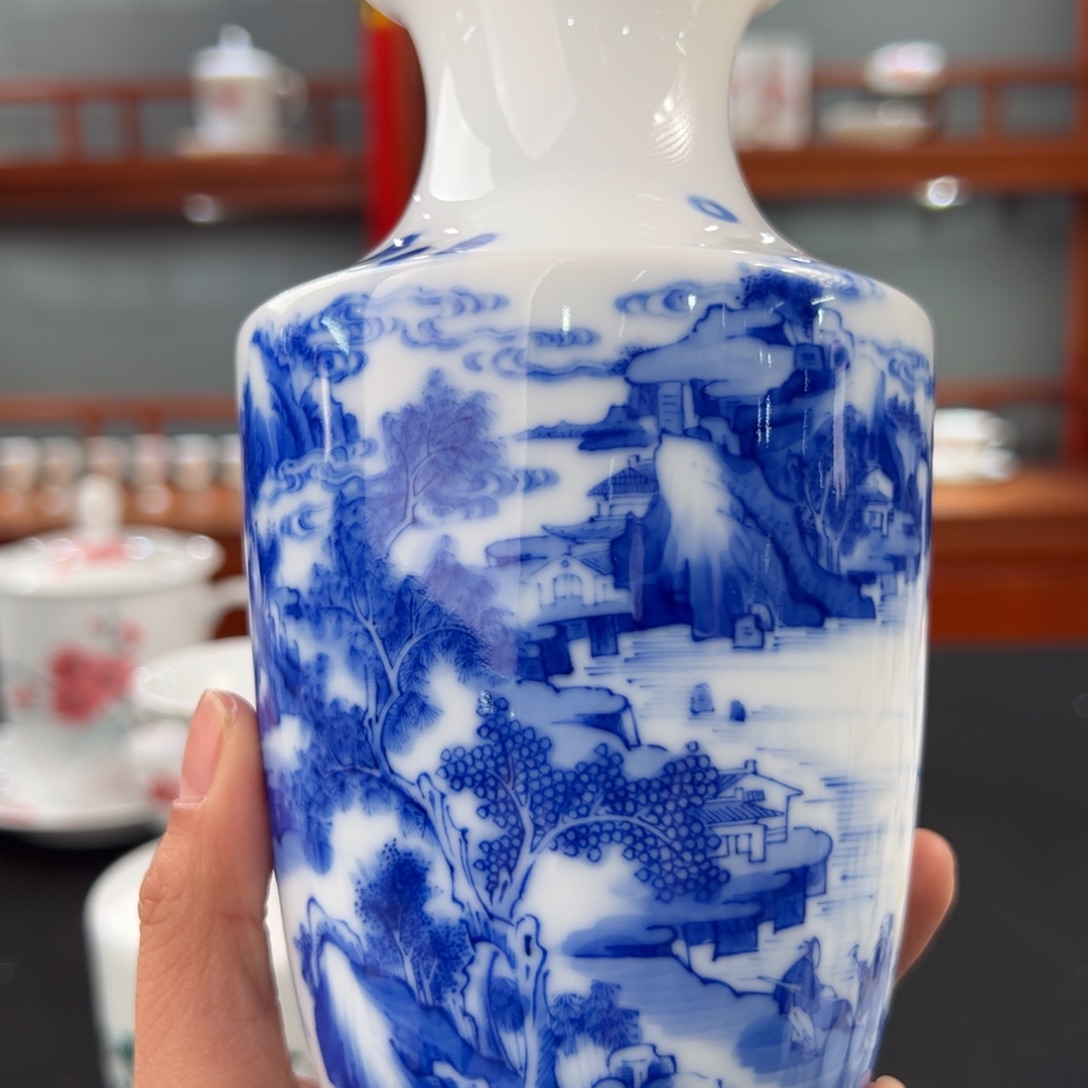 柴窑青花彭氏山水赏瓶 补差2