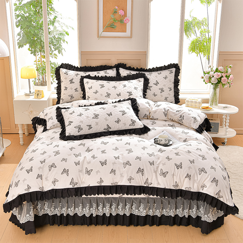 【床盖四件套】亲肤舒适针织双层纱床盖四件套春夏季床上用品荣耀