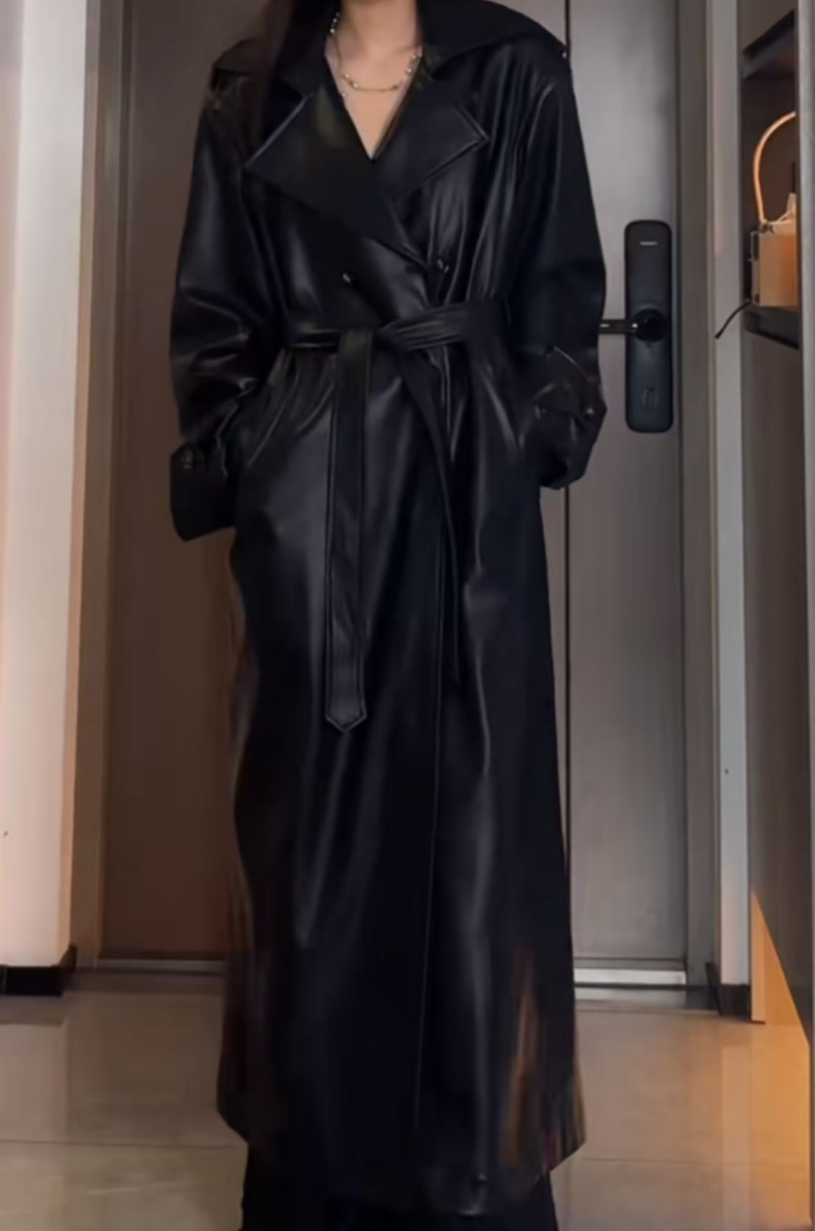 超酷防风加绒秋冬皮质大衣