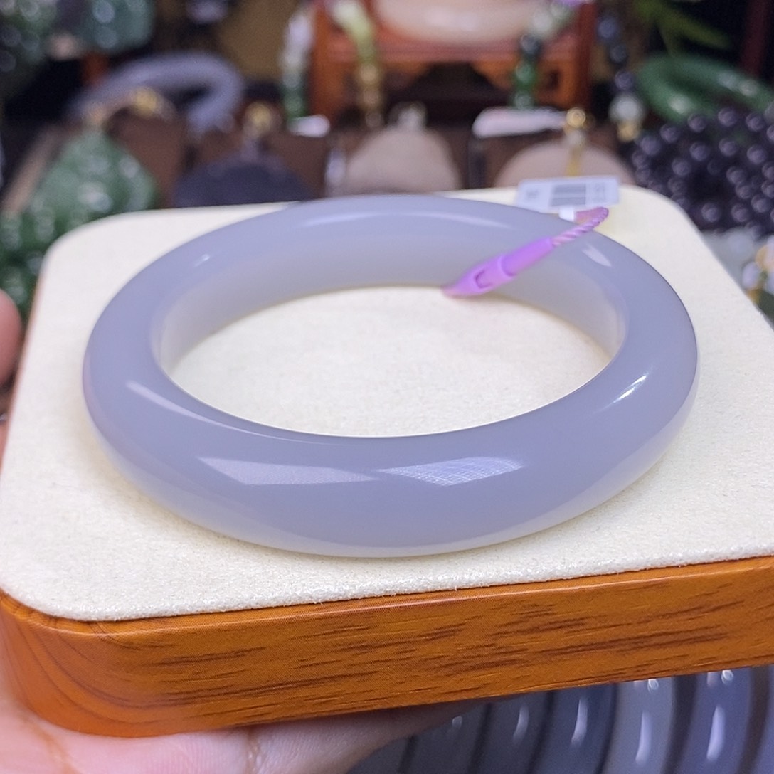 和田玉未镶嵌烟紫冰底老料收藏手镯55圈