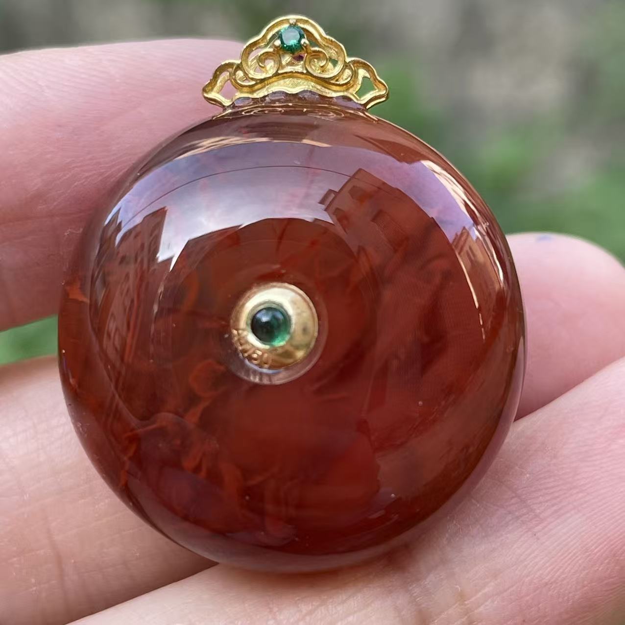 传承全品级 南红瓦西牛血红火焰纹平安扣吊坠 肉质饱满25.5*14