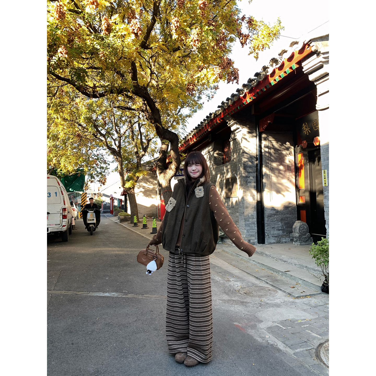 小君君布兰妮 尼罗河晚秋/复古咖色系高克重条纹裤250789