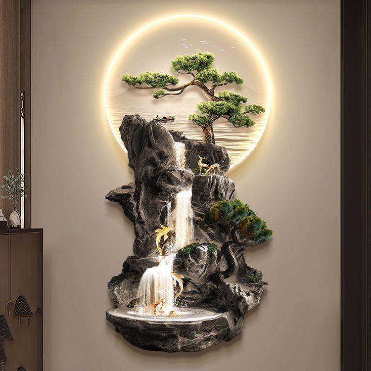 流水生财山水画新中式玄关装饰画高级感走廊过道挂画入户门壁画灯