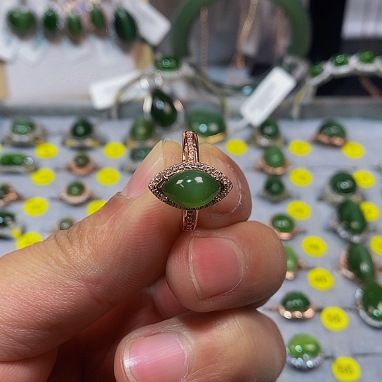 和田玉（碧玉）戒指银S925镶嵌