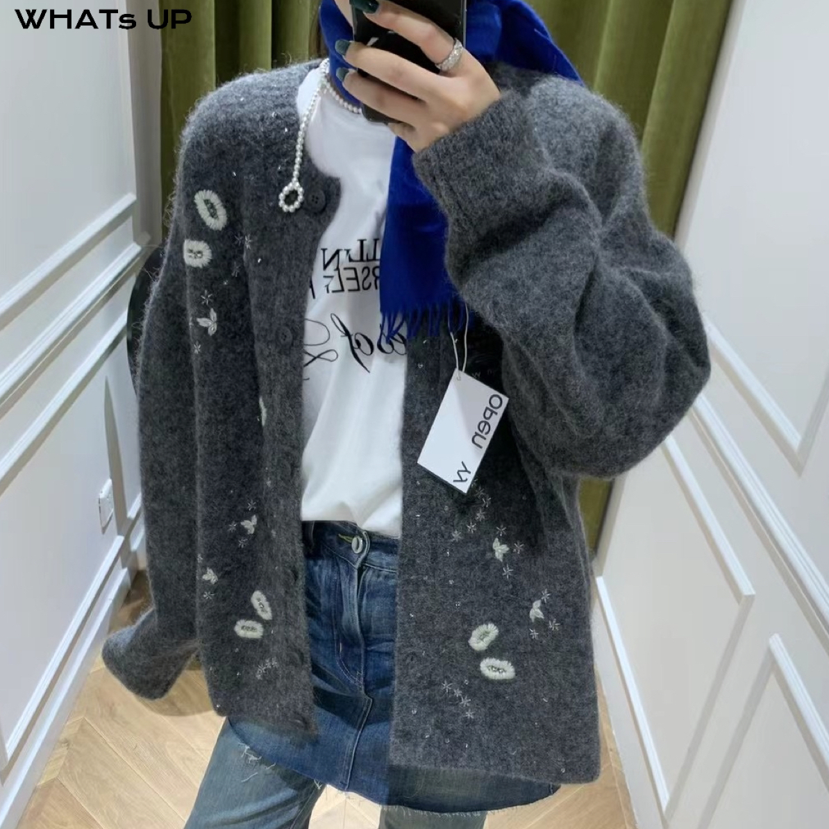 GUNIA 25FW 设计师品牌 灰色刺绣开衫WHATsUP