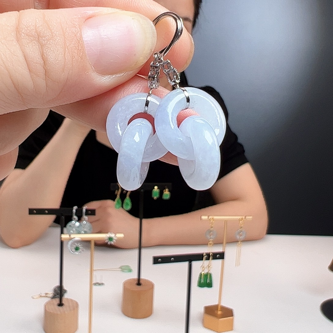 翡翠18K金镶嵌耳饰天然翡翠