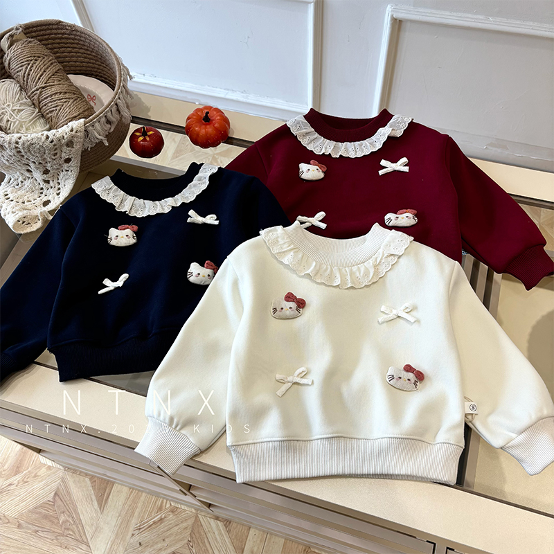 女童kt立体玩偶花边加绒卫衣Q2501290