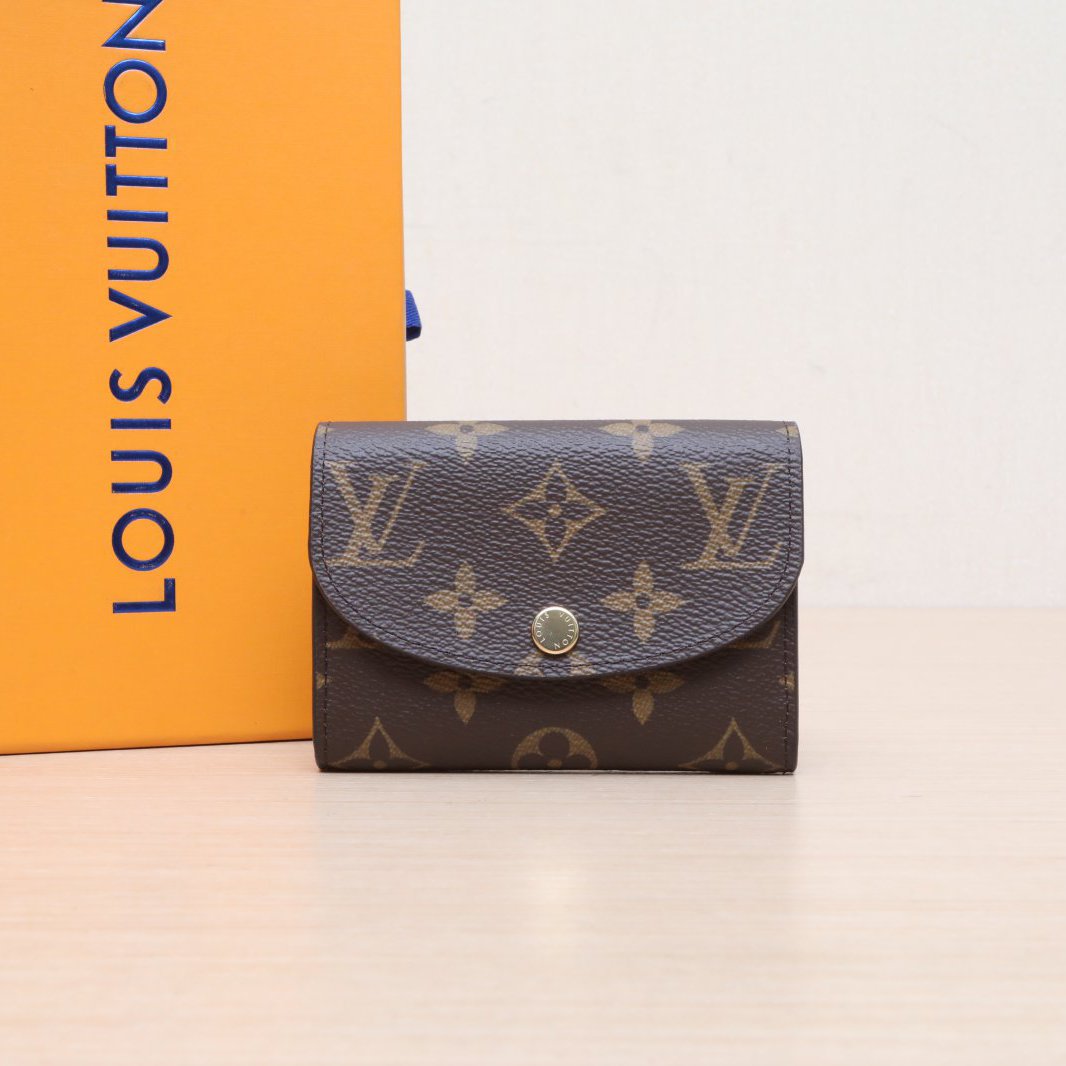 99新 LouisVuitton/路易威登 小花黑黑 老花 芯片 豆子卡包 钱夹
