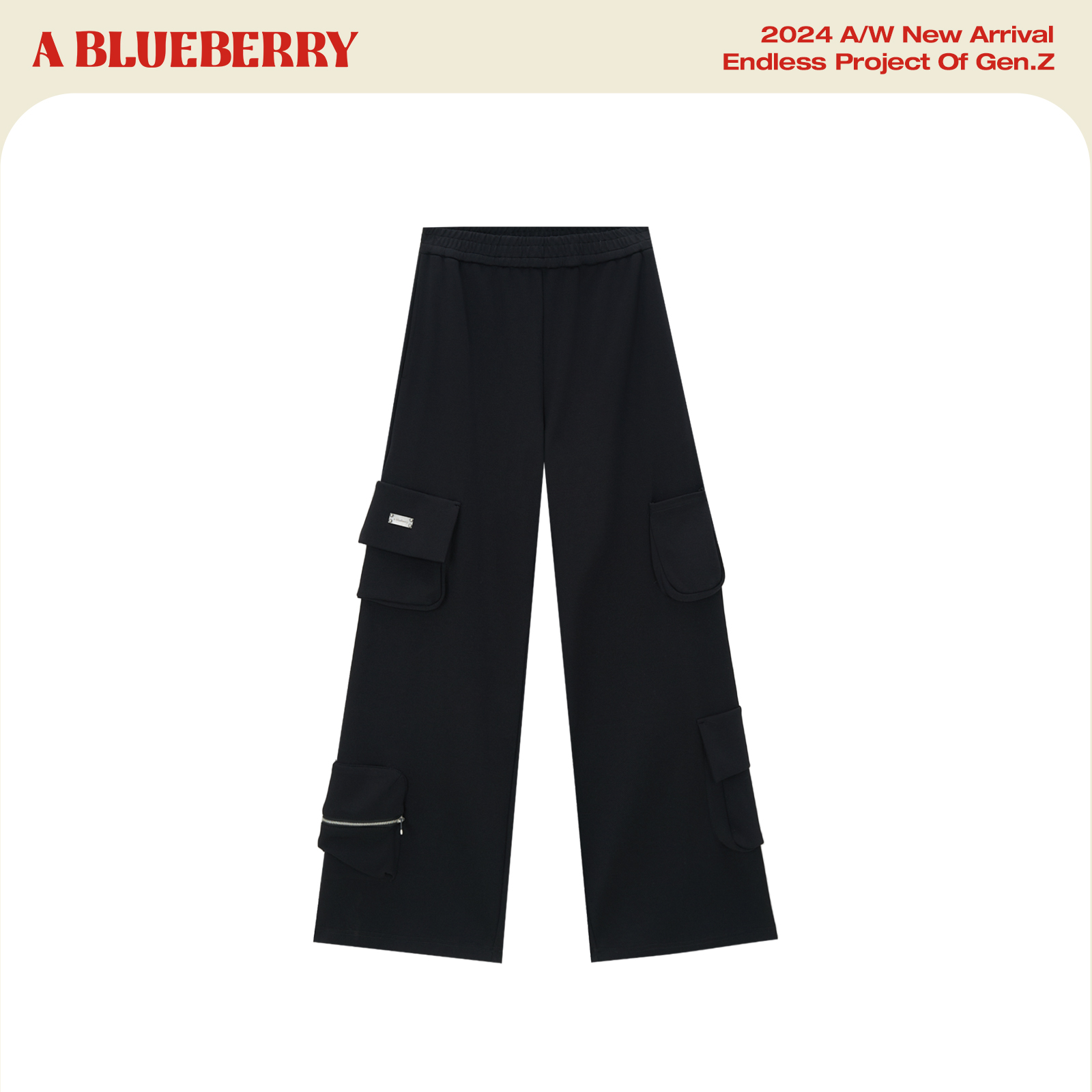 ablueberry黑色侧边大口袋休闲工装裤直筒长裤BY3006519