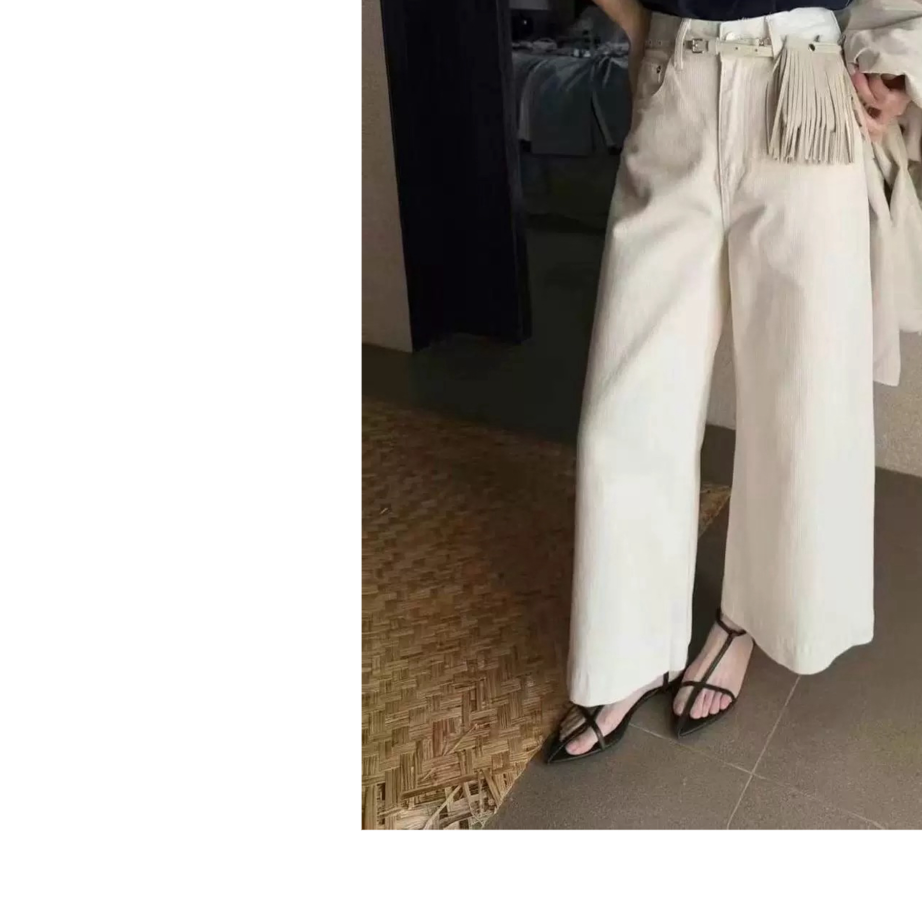 配流苏包高腰阔腿牛仔裤女2025秋款显瘦百搭直筒九分裤