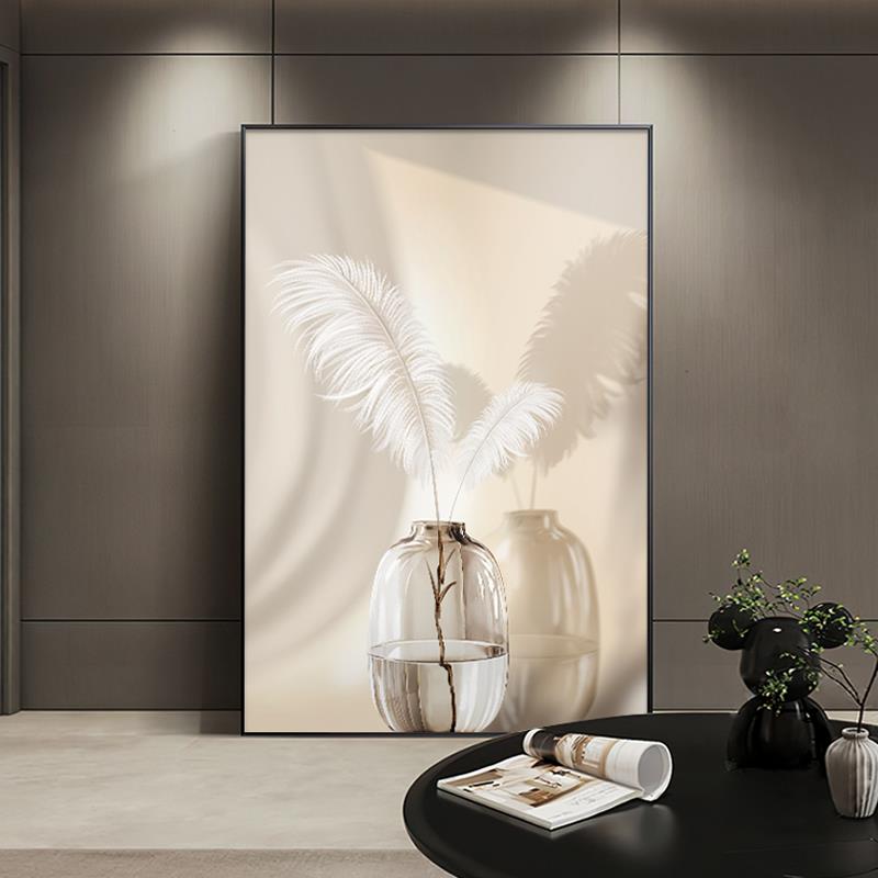 现代简约客厅装饰画轻奢羽毛沙发背景墙挂画北欧创意入户玄关壁画