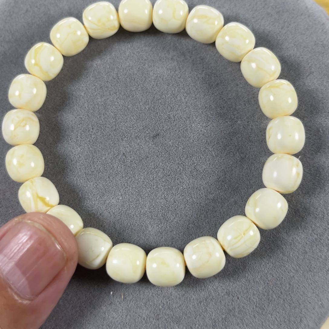 蜜蜡手串未镶嵌俄料同料瓷白金纹