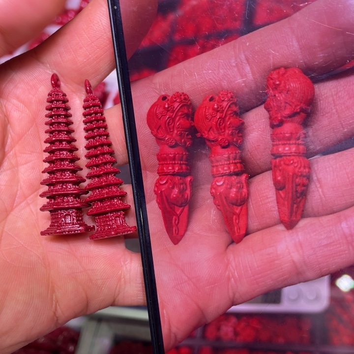 天然辰砂紫塔2个红杵3个都是卡6珠咖色绳