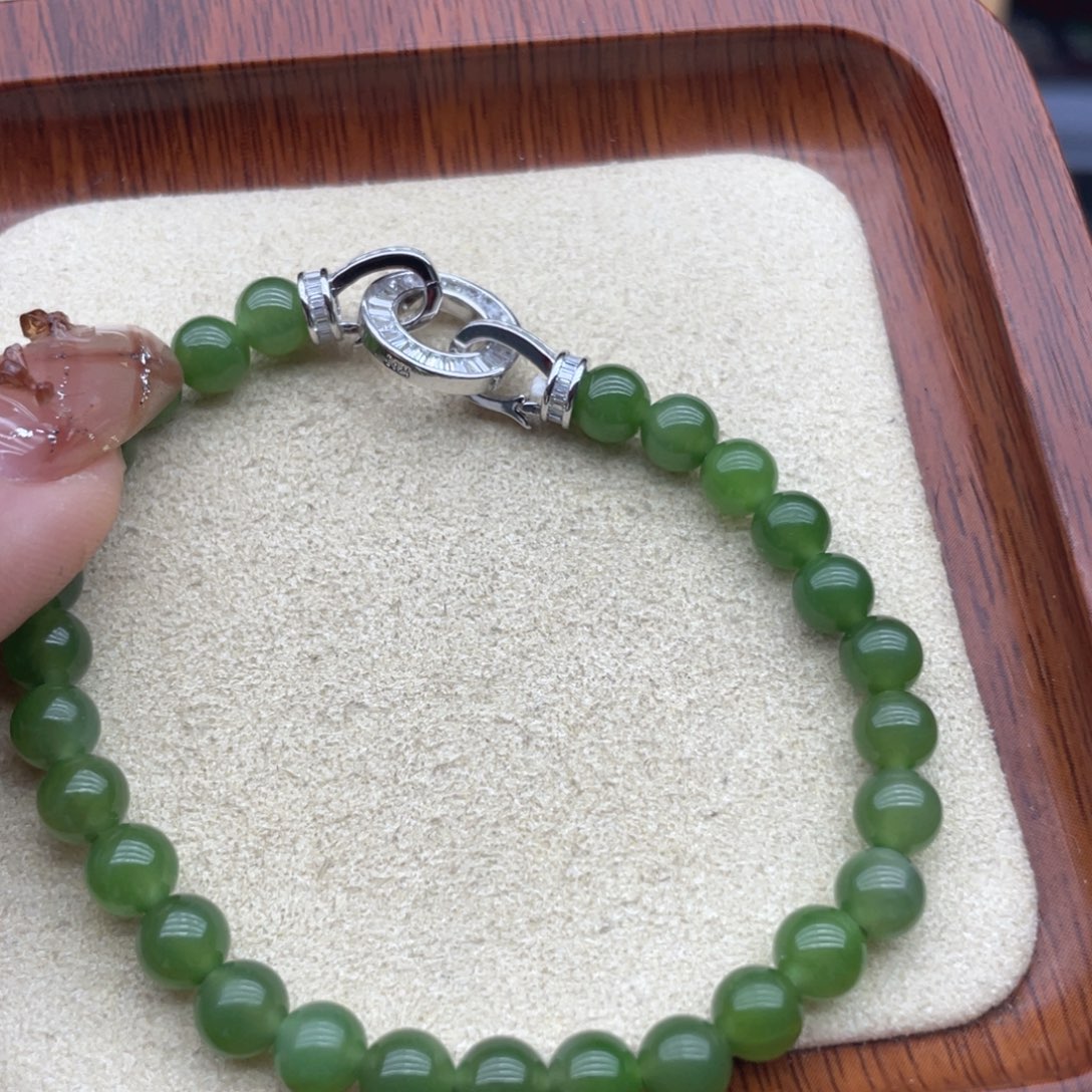 和田玉银S925镶嵌手链16.5手围