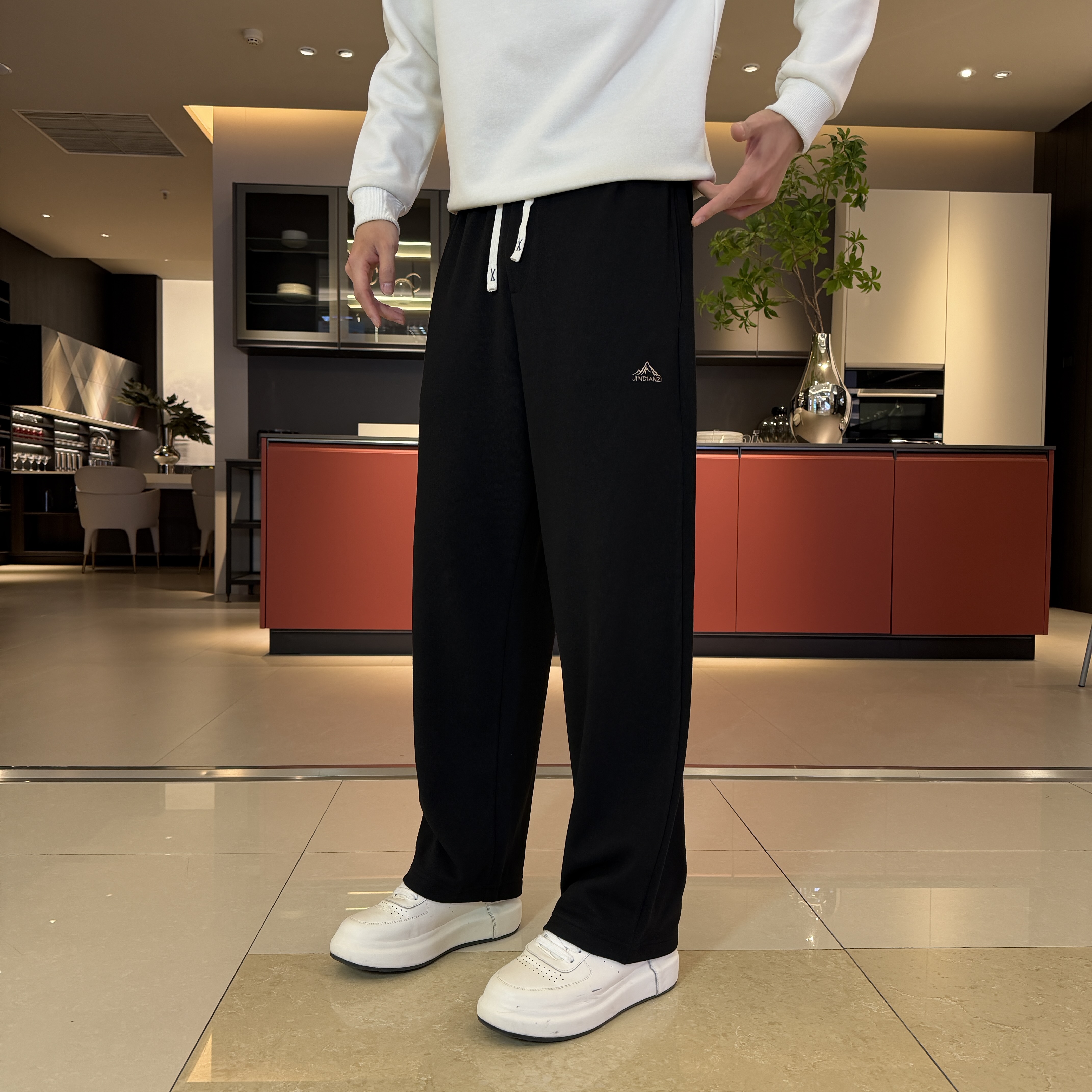 JDZ669-102加绒男士休闲裤2025秋冬季新抽绳百搭时尚直筒宽松长裤