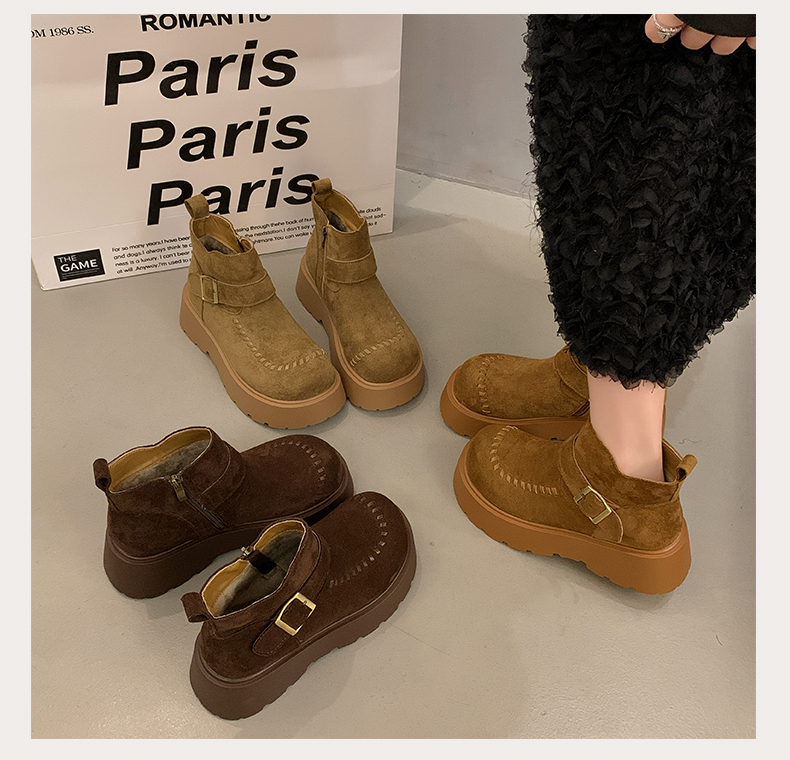 秋冬防滑胶粘女冬季修面皮马丁靴韩版英伦风加绒棉鞋