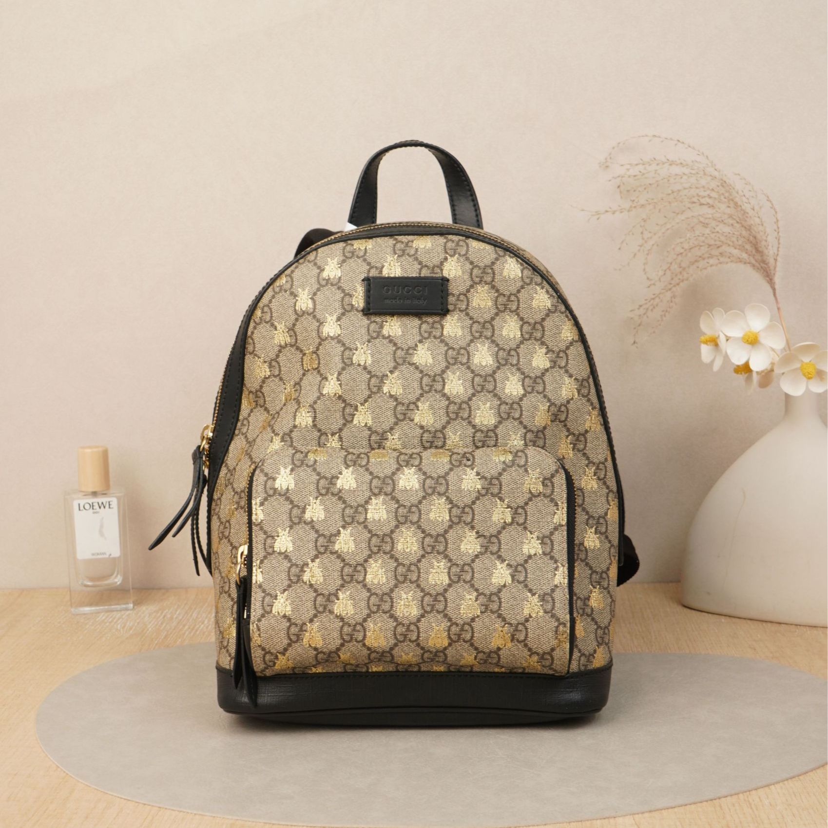 95新 GUCCI/古驰 古驰蜜蜂小书包黑色/DS036865