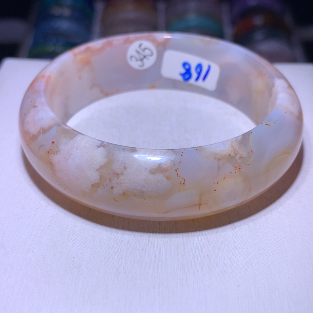 手镯水晶银S925镶嵌樱花玛瑙62.2圈345