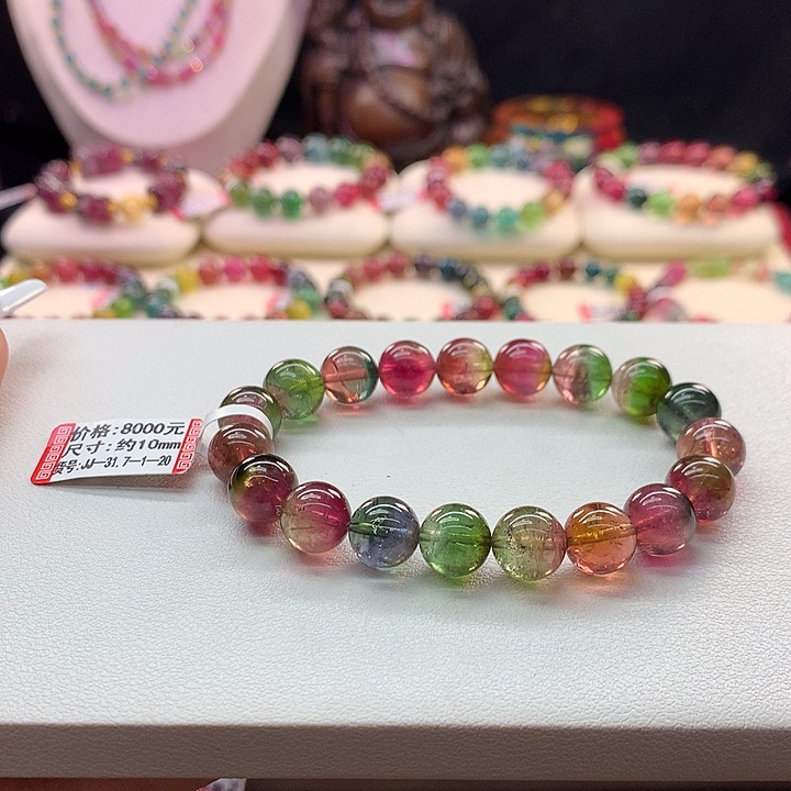 西瓜碧玺手链未镶嵌西瓜手串10mm