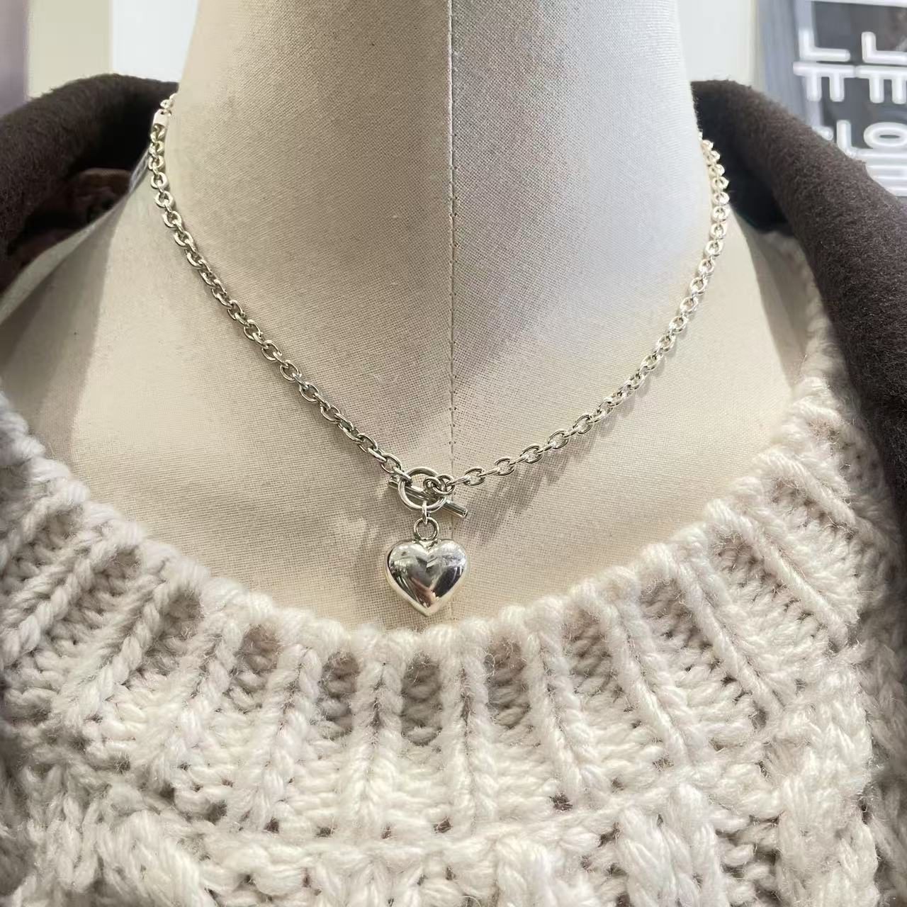 吊坠925银 0213A15 TJ韩国女装韩国直播代购925银ot扣爱心项链