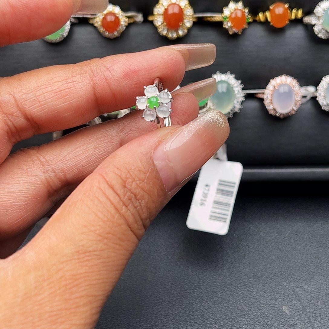 翡翠戒指银S925镶嵌缅甸天然A货翡翠女戒指