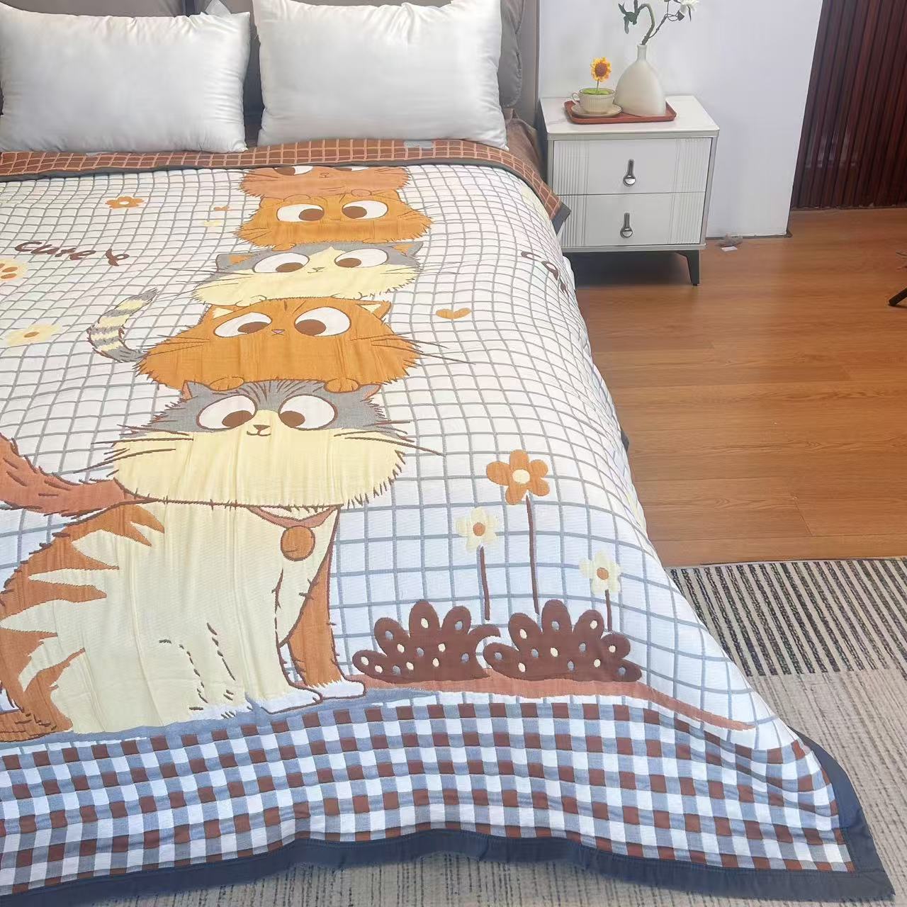 【歪歪精选】150*200cm 约瑟亚麻 埃及长绒棉 可铺面包被可爱萌宠！