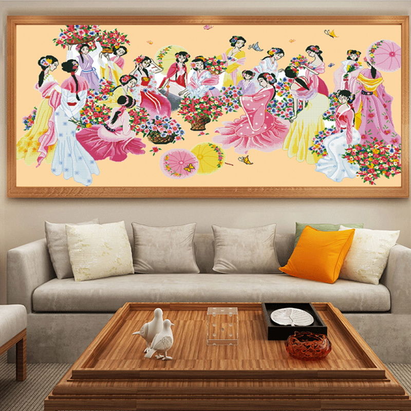 1.52中纯手工绣好十字绣成品花海客厅挂画