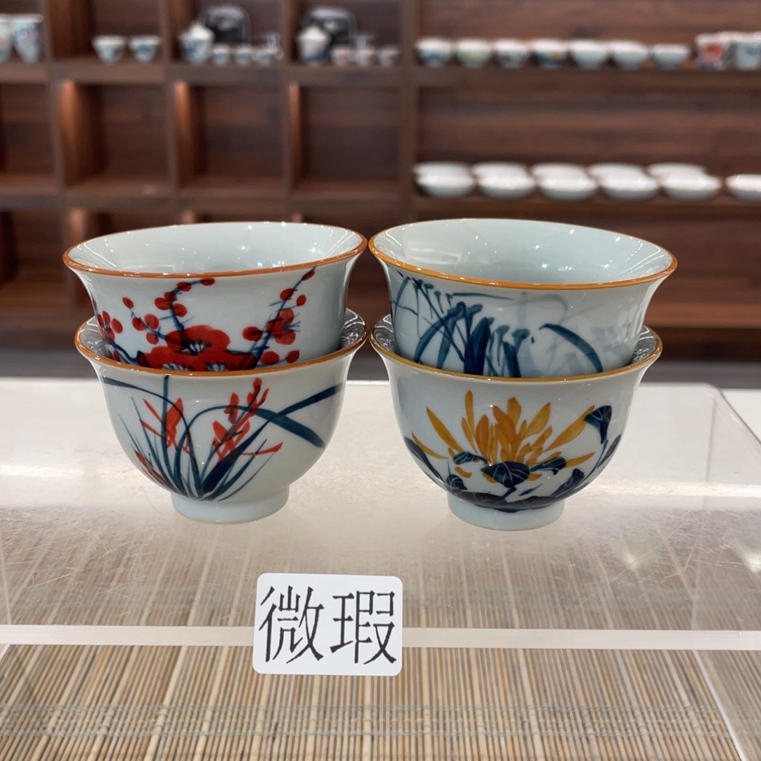 釉下手绘茶具微瑕