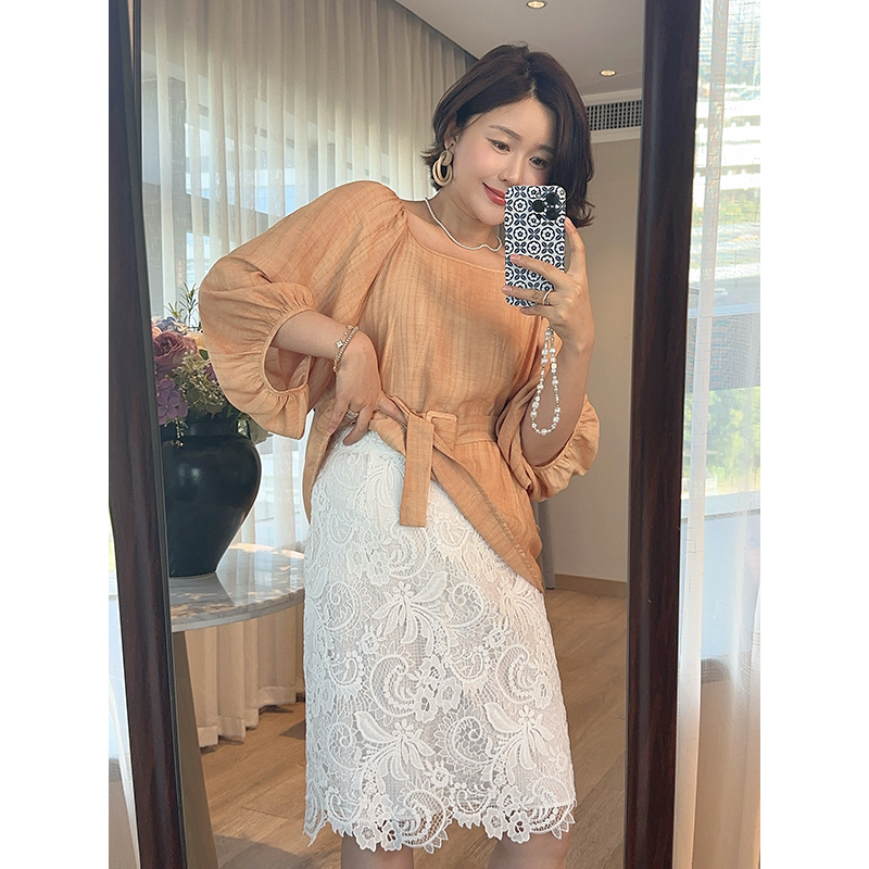 【双11清仓】【半夏花园】夏季气质立体浮雕蕾丝半身裙Z525G09923