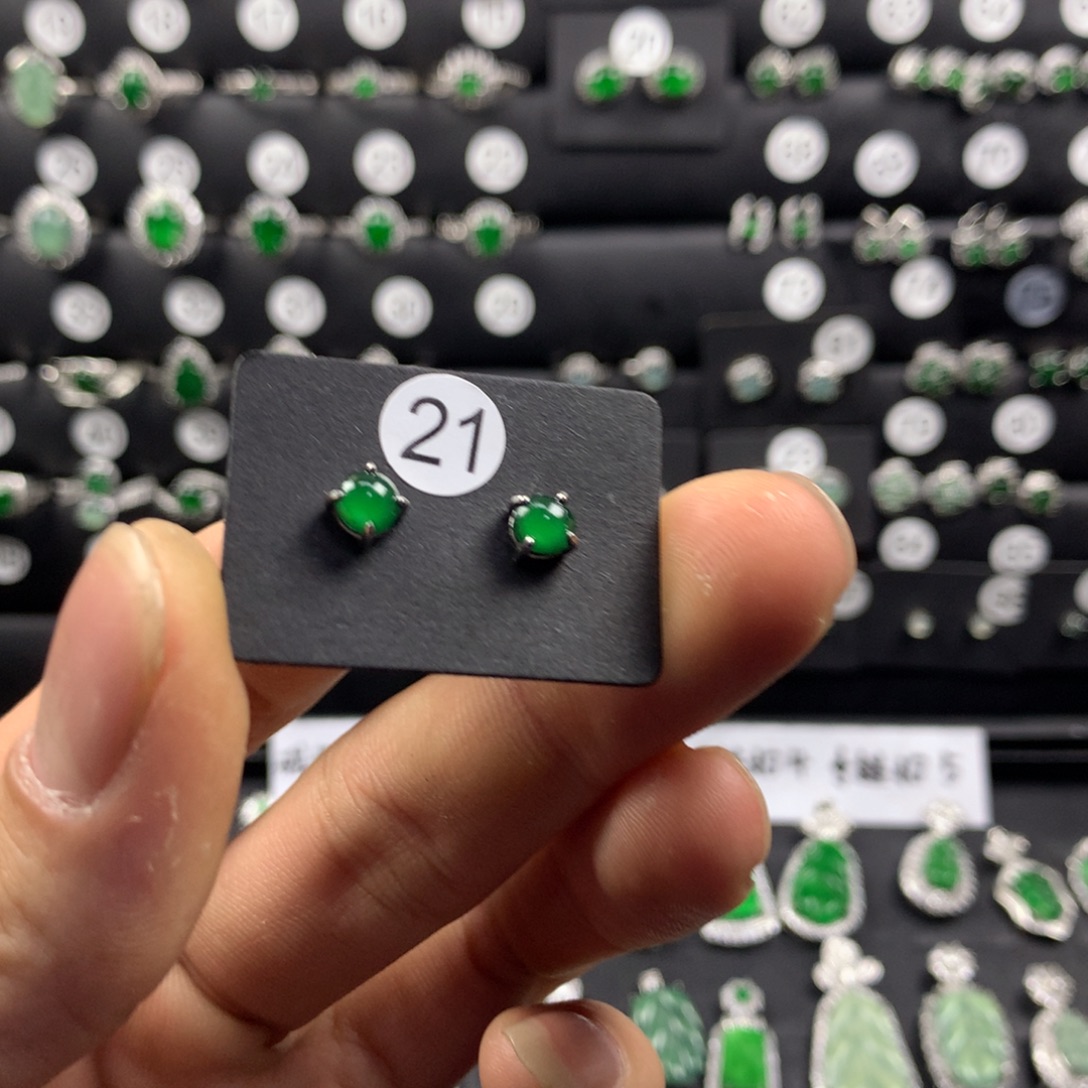 翡翠银S925镶嵌耳饰